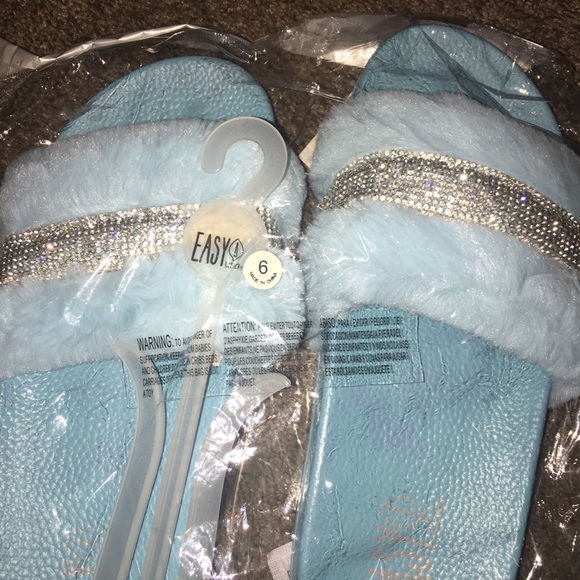Shoes - Baby Blue Bedazzled Slides !